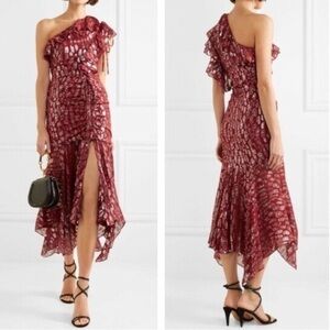 Veronica Beard Leighton Burgundy One-Shoulder Dress